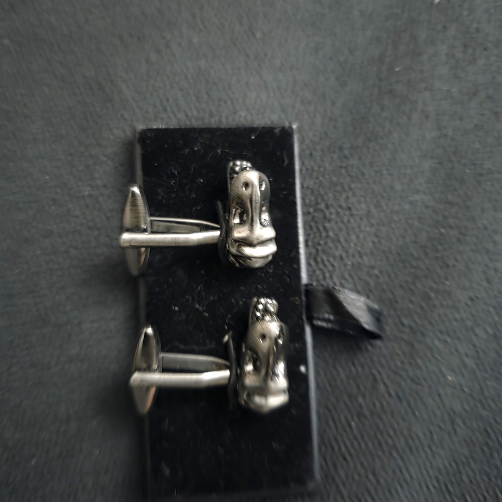 Men's Silver-Tone Novelty Cufflinks - Hippo Design